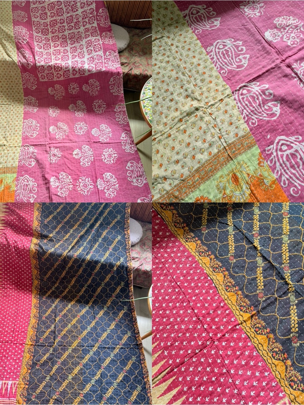 Colorful Kantha Quilt Twin Handmade Cotton Boho Reversible Patchwork Throw